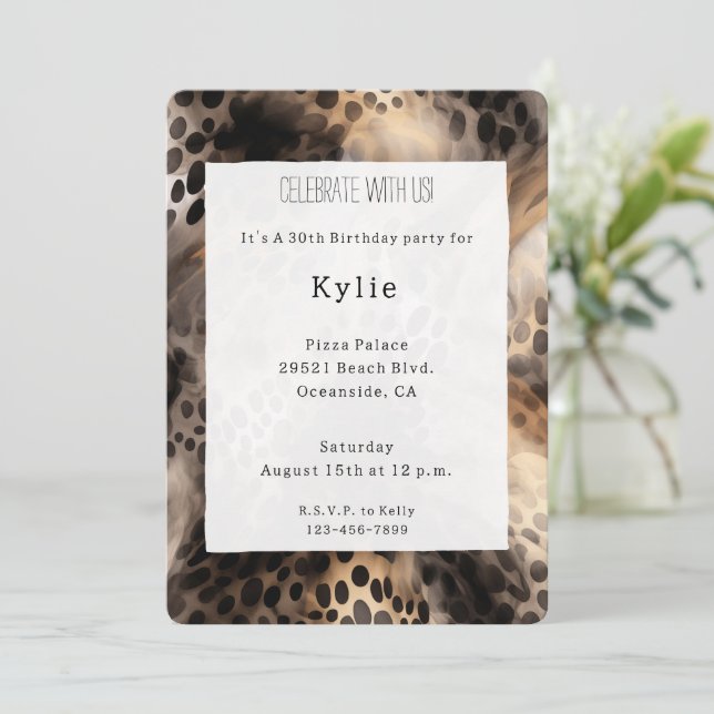 Chic Black Cream Leopard Animal Birthday   Invitation (Standing Front)