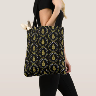 Chic Black Custom Business Logo Pattern Branded Tote Bag
