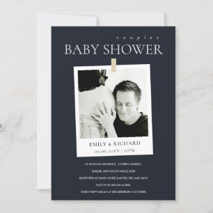 CHIC BLACK CUSTOM PHOTO COUPLES BABY SHOWER INVITE