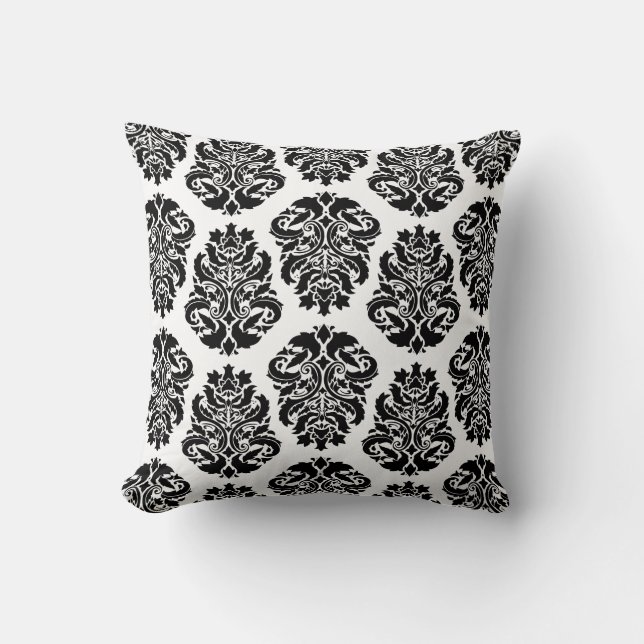 Chic Black Damask Cushion (Front)