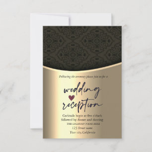Chic Black Damask Gold  Wedding Reception  Invitation