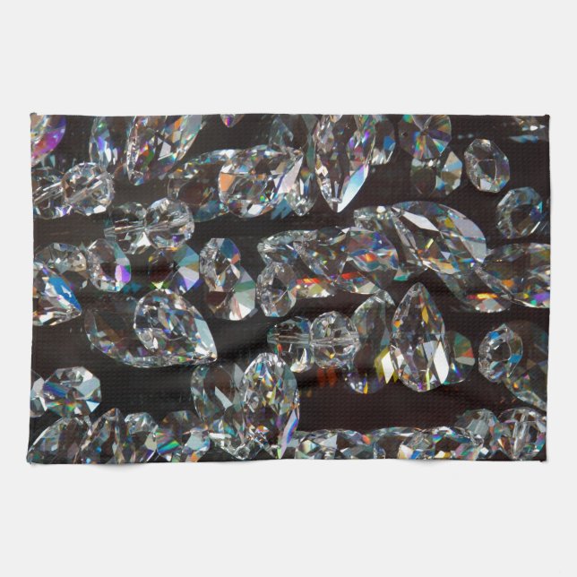 Chic Black Diamond Chrystal Abstract Pattern Gifts Tea Towel (Horizontal)