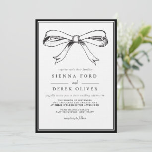 Chic Black Elegant Hand Drawn Bow Wedding Invitation