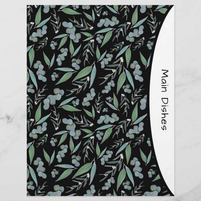 Chic Black Eucalyptus Greenery Recipe Divider Page (Front)