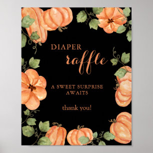 Chic Black Fall Pumpkin Baby Shower Diaper Raffle  Poster