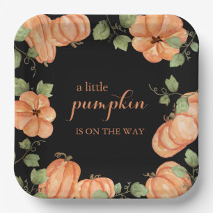 Chic Black Fall Pumpkin Baby Shower Paper Plate