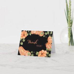 Chic Black Fall Pumpkin Baby Shower Thank You Card