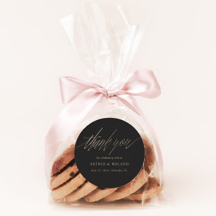 Chic Black & Faux Gold Wedding Favour Classic Round Sticker