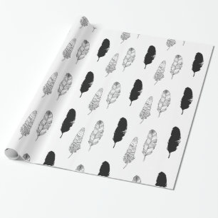 Chic Black Feathers Birthday Wrapping Paper