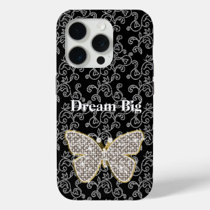 Chic Black Floral Jewel Butterfly iPhone 15 Pro Case