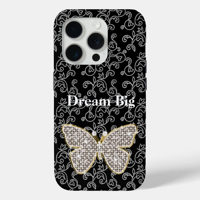 Chic Black Floral Jewel Butterfly Case-Mate iPhone Case (Back)