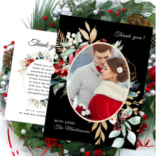 Chic Black Floral Thank You Message Wedding Postcard