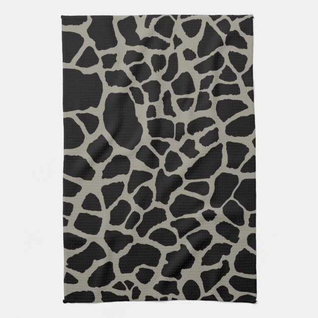 Chic Black Giraffe Print Elegant Animal Pattern Tea Towel (Vertical)