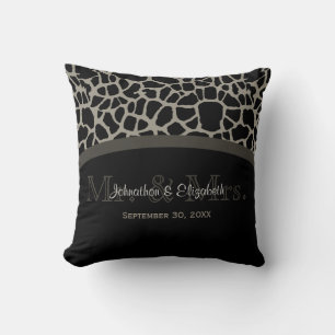Chic Black Giraffe Wedding Elegant Monogram Cushion