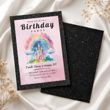Chic Black Glitter Princess Castle 20th Birthday