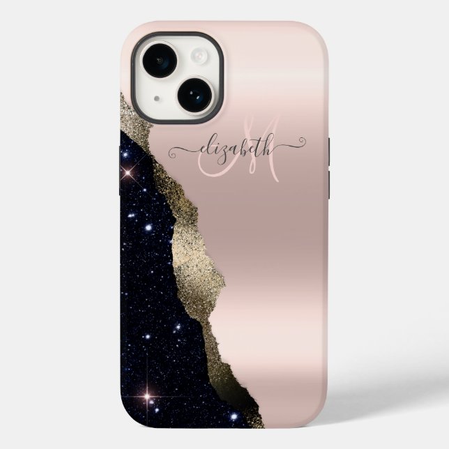 Chic Black Glitter Rose Gold Monogram   Case-Mate iPhone Case (Back)