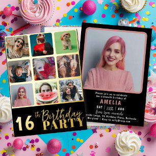 Chic Black & Gold 10 Photo Birthday Party