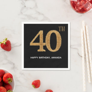 Chic Black Gold 40th Birthday Paper Napkin