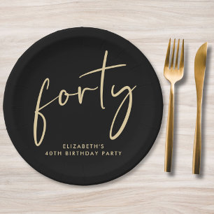 Chic Black Gold 40th Birthday Party Paper Plate