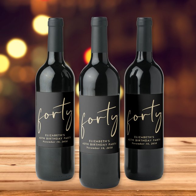 Chic Black Gold 40th Birthday Party Wine Label (Creator Uploaded)