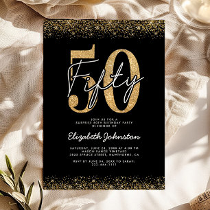Chic Black Gold 50th Birthday Invitation