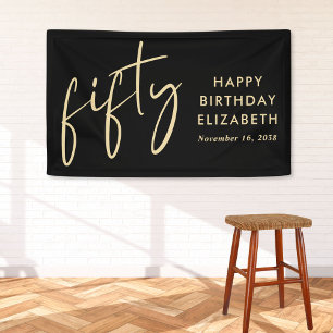 Chic Black Gold 50th Birthday Party Banner