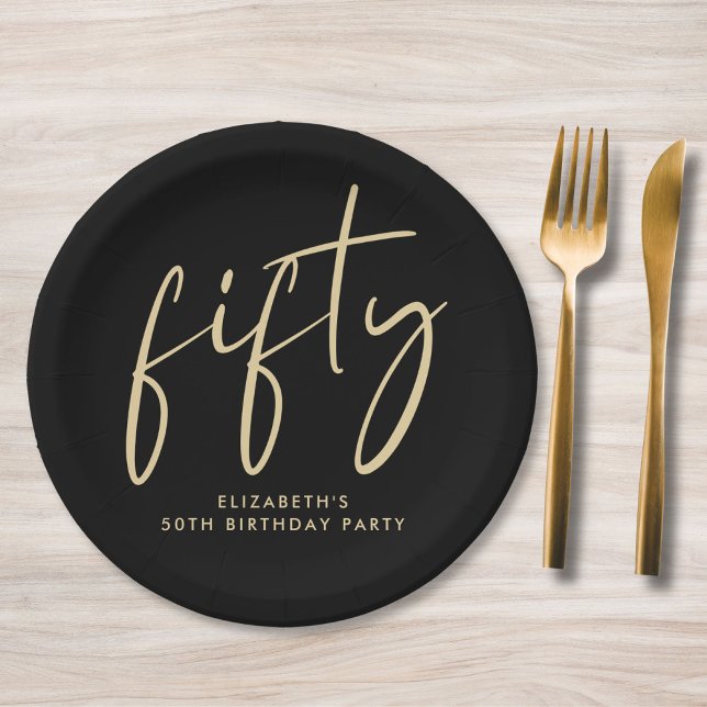 Chic Black Gold 50th Birthday Party Paper Plate (Creator Uploaded)