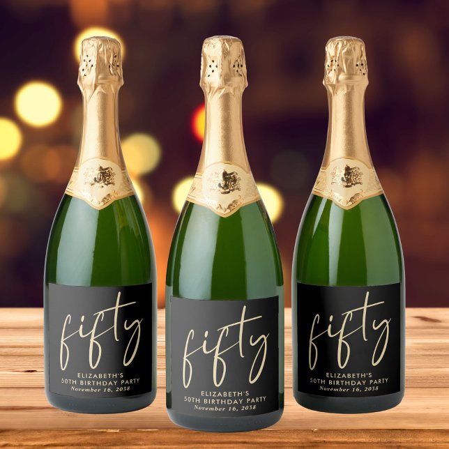 Chic Black Gold 50th Birthday Party Sparkling Wine Label (Creator Uploaded)