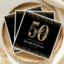 Chic Black Gold 50th Party Napkins
