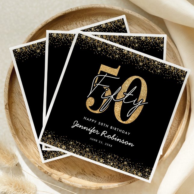 Chic Black Gold 50th Party Napkins (Creator Uploaded)