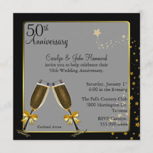 Chic Black & Gold 50th Wedding Anniversary Invitation