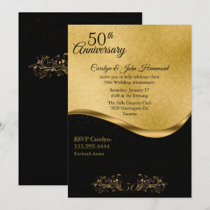 Chic Black & Gold 50th Wedding Anniversary Invitation