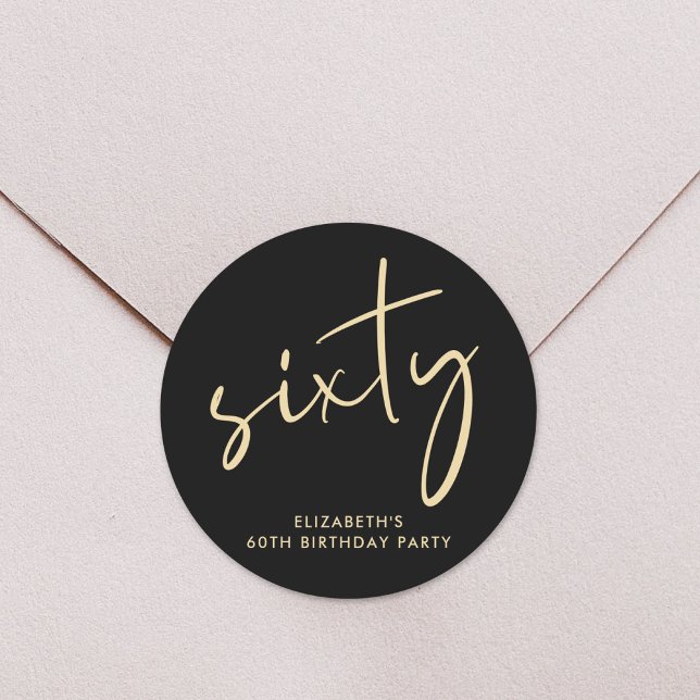 Chic Black Gold 60th Birthday Party Classic Round Sticker (Creator Uploaded)