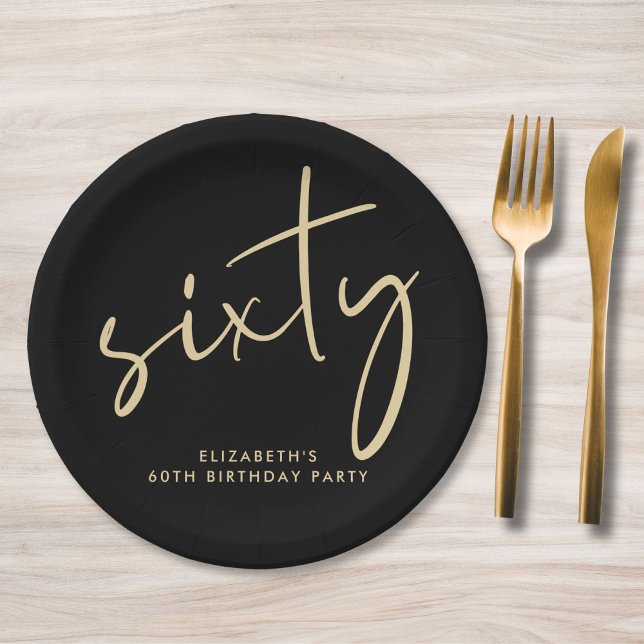 Chic Black Gold 60th Birthday Party Paper Plate (Creator Uploaded)