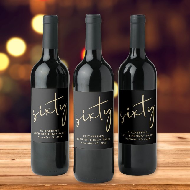 Chic Black Gold 60th Birthday Party Wine Label (Creator Uploaded)