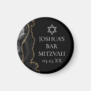 Chic Black Gold Agate Bar Mitzvah Party Magnet