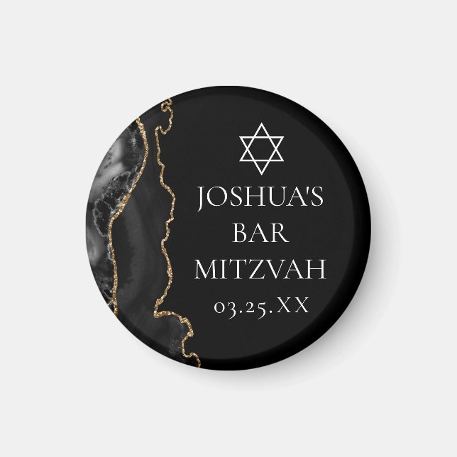 Chic Black Gold Agate Bar Mitzvah Party Magnet (Front)