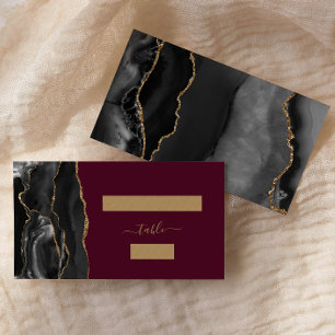 Chic Black Gold Agate Burgundy Wedding Escort Place Card
