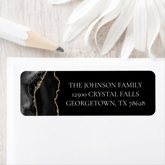 Chic Black Gold Agate Return Address (Insitu)