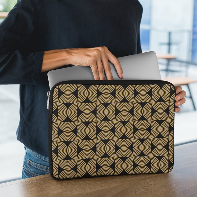 Chic Black & Gold Arch Line Pattern Laptop Sleeve (Creator Uploaded)