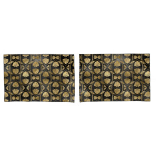 Chic Black & Gold Art Deco Shell Pattern Pillowcase