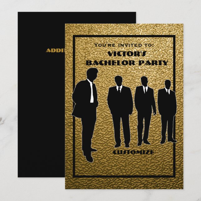 Chic Black & Gold Bachelor Party Invitation (Front/Back)