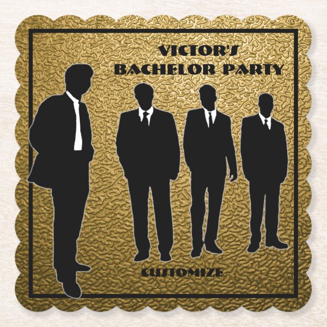 Chic Black & Gold Bachelor Party Paper Coaster (Front)