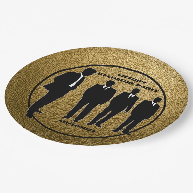 Chic Black & Gold Bachelor Party Paper Plate (Angled)