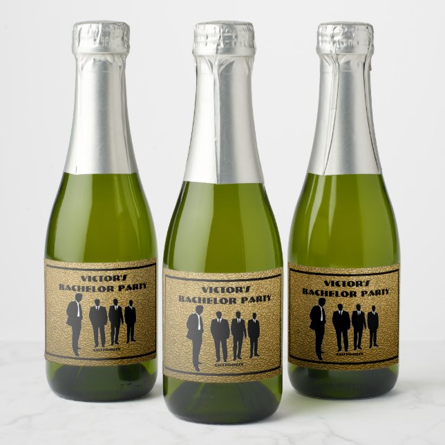 Chic Black & Gold Bachelor Party Sparkling Wine Label (Bottles)