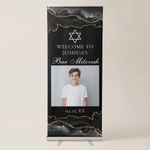 Chic Black Gold Bar Mitzvah Party Photo Retractable Banner