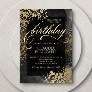 Chic Black Gold Birthday Invitation