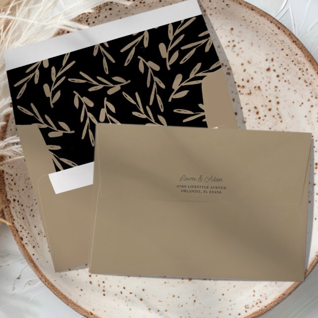 Chic Black & Gold Botanical Return Address  Envelope (Creator Uploaded)