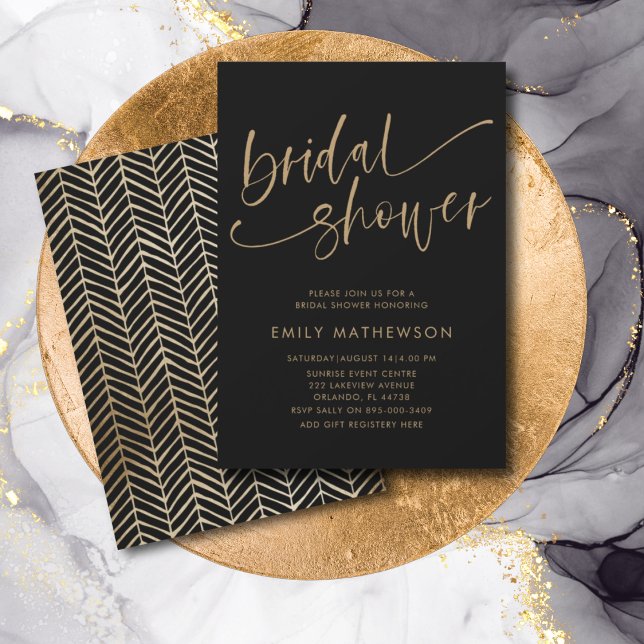 Chic Black & Gold Calligraphy Bridal Shower Invitation (Creator Uploaded)