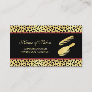 Chic Black Gold Cheetah Print Hairstylist Salon Business Card